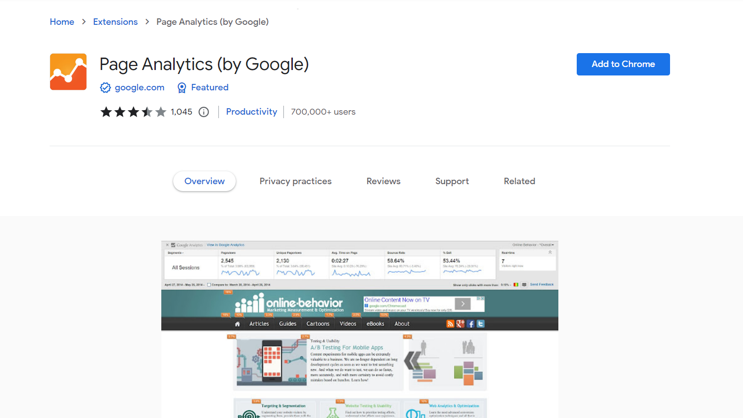 Page Analytics extension by Google